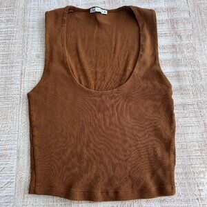 Zara 100% Cotton Womens Brown Tank Top Size small